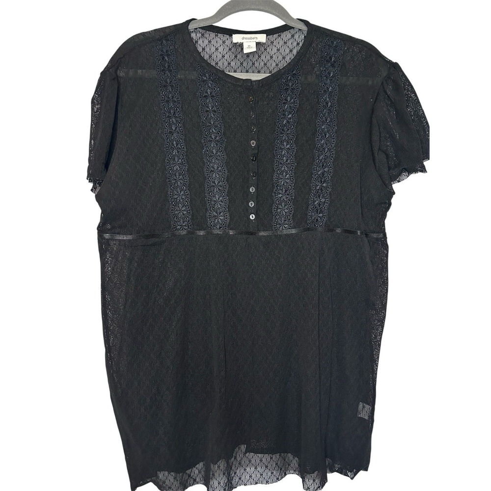 Dressbarn Collection Size XL Black Lace Sheer Ruffle Sleeve Top Boho Pullover
